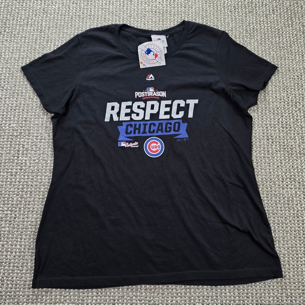 Majestic Chicago Cubs T-Shirt Womens 2XL 2016 Postseason Respect Black NWT